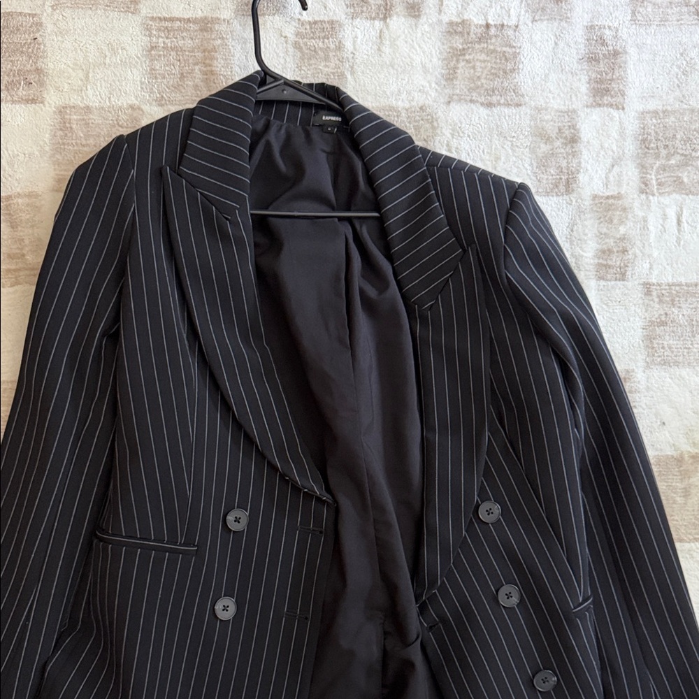 Express Black Pinstripe Double-Breasted Blazer